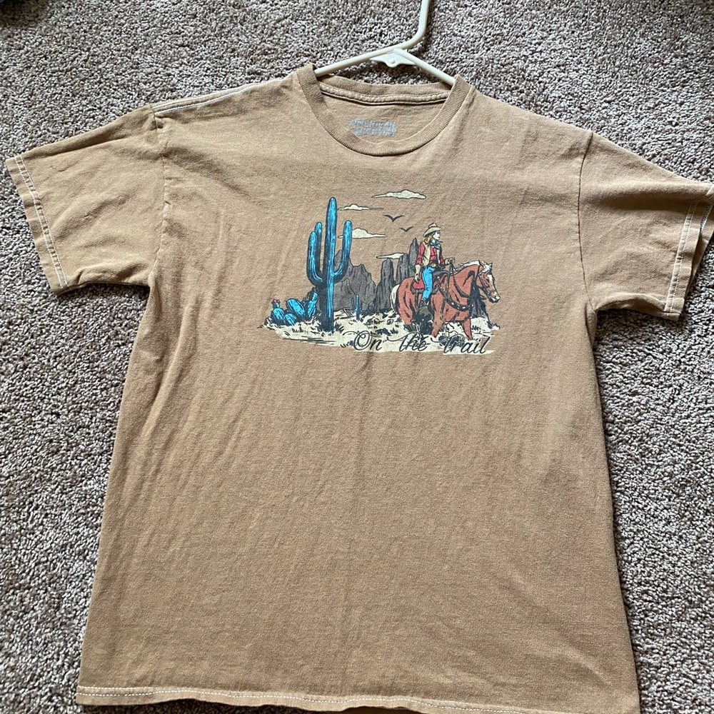 Brown Short Sleeve Tee with Desert Artwork